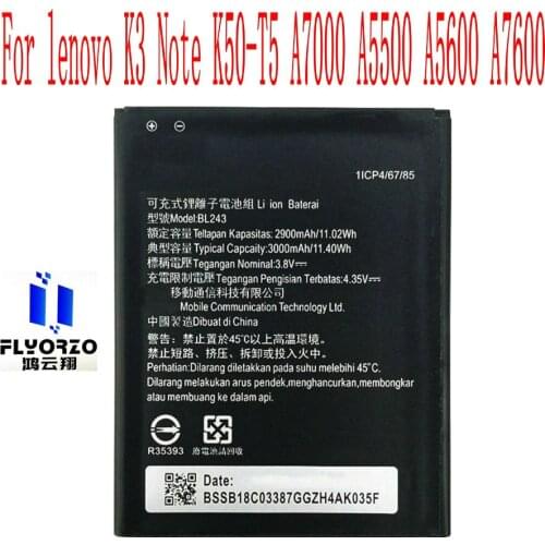 100% Brand new High Quality 2900mAh BL243 Battery For lenovo K3 Note K50-T5 A7000 A5500 A5600 A7600 Mobile Phone