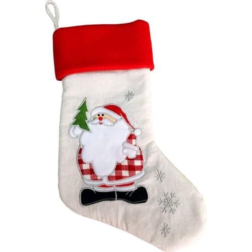 100pcs 6 Styles Christmas Stocking Santa Canvas Sock Gift Bag Christmas Tree Ornaments Haning Decoration Candy Bags
