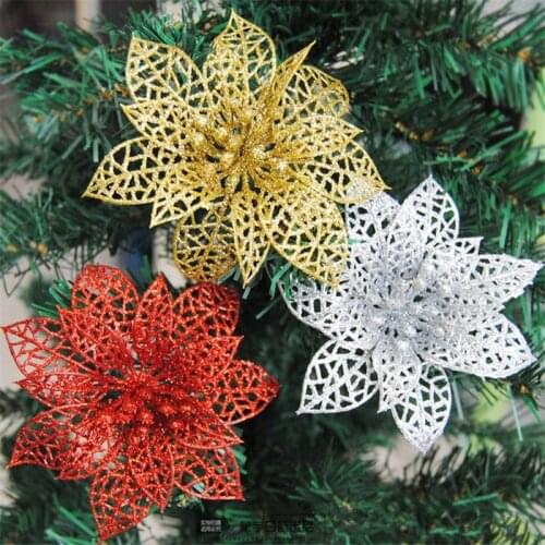 5pcs/bag Glitter Artificial Flowers Christmas Ornament Tree Decoration Wedding Party Artificial Flower Xmas Christmas Decoration
