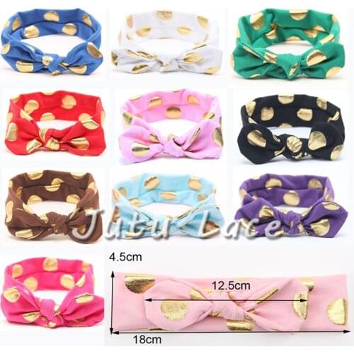 Hot Selling Girl Hair Accessory bunny dots headwraps wholesale foil gold ploka-dots knot Rabbit Ear Headwraps