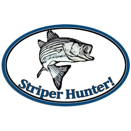 American Vinyl Oval Striper Hunter Sticker (Fish Fishing Striped bass Decal)