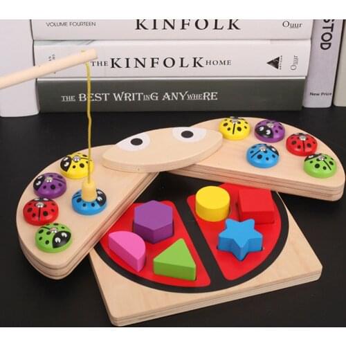 LazyChild Geometric Shape and Color Matching Toys Magnetic Early Educational Toys for Children Blocks Wooden 3D Puzzles Baby