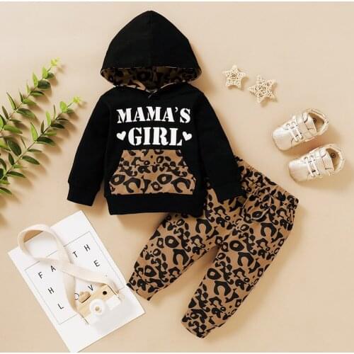 Newborn Baby Clothing Girl Boy Outfits Clothes Letter Print Hooded Long Sleeve Top+Leopard Printed Trousers Set New Style