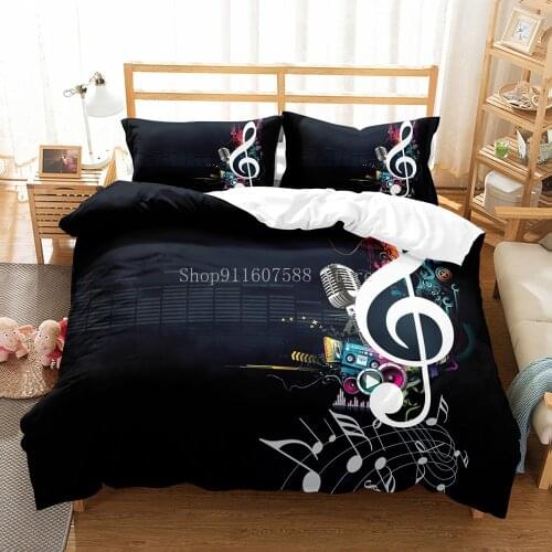 Music Notation Pattern Duvet Cover Set 3D Printing Fashion Bedding Set Black Comforter Cover Microfiber Bedclothes