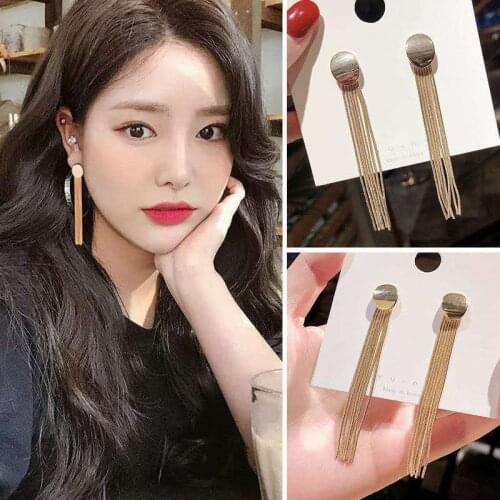 Korean Gold Colour Long Tassel Chain Metal Earrings for Women Round Fashion Hypoallergenic Earrings 2020 Trend Birthday Party