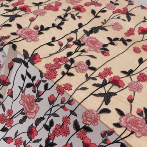 LASUI 2021 NEW 1 y Very beautifulRose flower cotton thread embroidery skin-friendly mesh lace fabric cloth accessories X0719