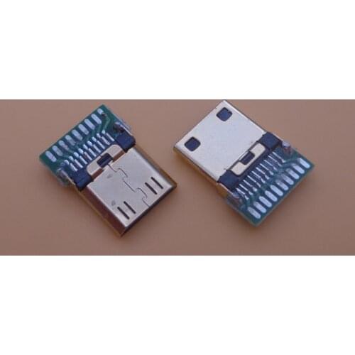 50PCS DIY Mini HDMI-compatible Type C Welding Type Male Jack Plug 19 Pin PCB Connector 19+1 Gold-plated Plugs