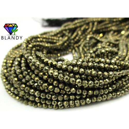 MOQ=1 string/lot 2.0-4.0mm Round Faceted Cut Natural Marcasite Stone Beads For DIY Jewelry