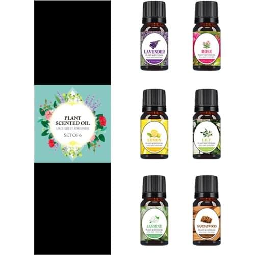 6 Bottles 10ml Essential Oil Set Box For Aroma Diffuser Lavender Rose Lemon Lily Jasmine Sandalwood Pure Nature