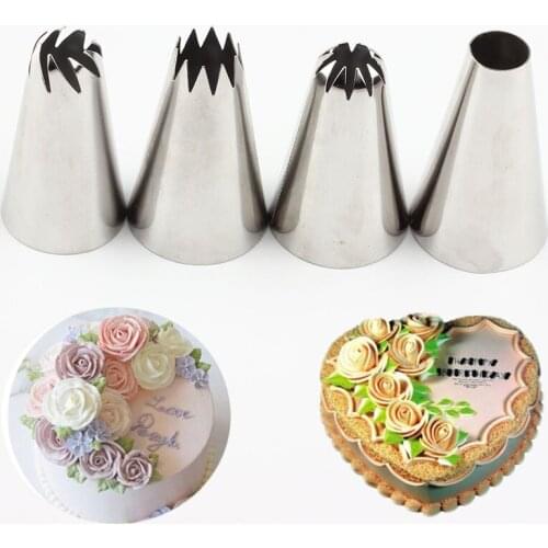 4Pcs/Set Large Stainless Steel Russian Rose Icing Piping Nozzles Fondant Cakecup Cake Cream Decorating Tip Sets Tools