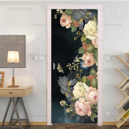 Door Sticker 3D Rose Flower Durable Renovation Print Canvas Picture Modern DIY Home Decor PVC Self Adhesive Waterproof Wallpaper