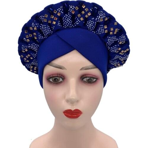 2021 New Diamonds African Headtie Ready to Wear Wedding Gele Muslim Headscarf Bonnet Female Head Wraps Turban Femme Musulman