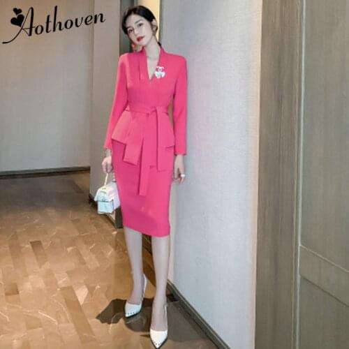 Autumn Pink Strappy Blazer and Pencil Skirt Two Piece Set Elegant Office Lady Workwear Long Sleeve High-end Women Suit Vestidos