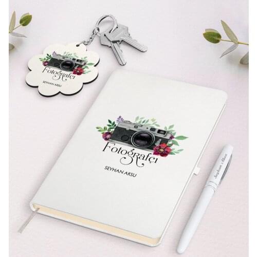 Personalized Exclusive Photographer White Notebook Pen And Keychain Gift Seti-1