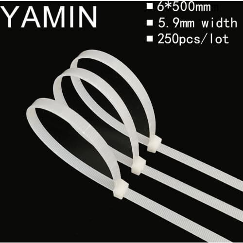 6*500mm Zip Ties Heavy Duty Wire Ties Nylon Cable Tie Wraps Network Cable Cord Wire Strap Balck White 250pieces