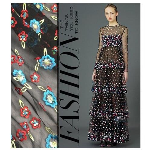 Chiffon sequins color floral embroidery lace fabric qipao dress custom diy cloth