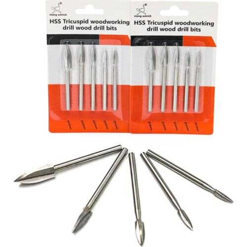 Wood Carving Drill Bit 5Pcs HSS Titanium Drill Bit 3-8mm Drilling Power Tools Metal High Speed Steel Wood Hole Cutter Cone Drill