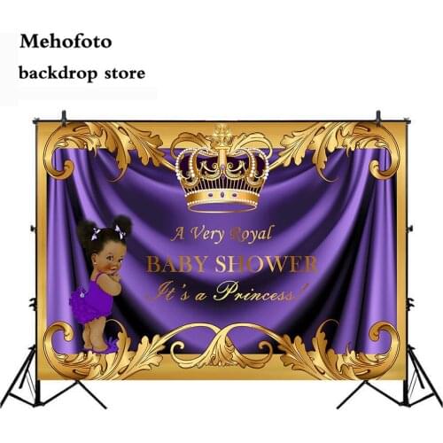 Mehofoto Royal Baby Shower Backdrop Little Princess Purple Crown Photography Background Vinyl Royal Purple Gold Baby Shower 939