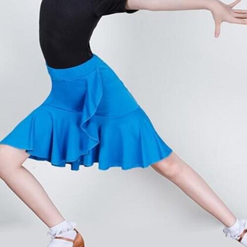 Turquoise Ruffles latin dance skirts for girls kids pratice stage performance salsa latin dancewear clothing for girls