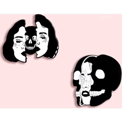 Broken Female Skull Metal Enamel Brooch Gothic Skeleton Badge Pin Horror Creative Costume Backpack Jewelry Accessories Gifts