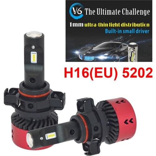 1 Set H16(EU) 5202 70W 9600LM V6 LED Headlight All-in-one 1MM Ultra Thin FLIP Chips EMC Pure White 6000K Car Drive Fog Lamp Bulb