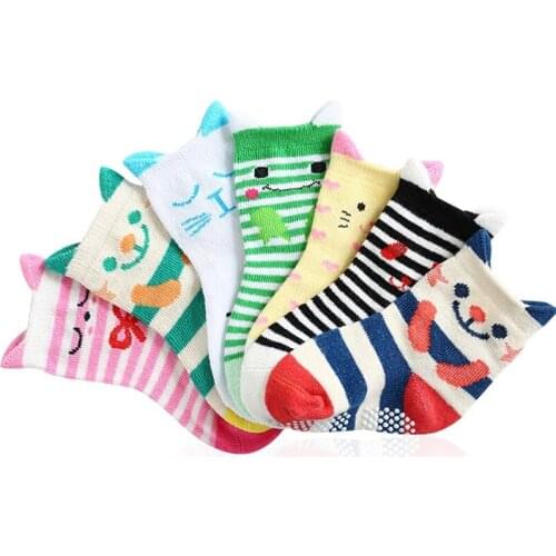 1LOT=2Pairs Baby Socks Lot Animals Cartoon Baby Socks Girls Boys Short Socks for Kids Cat,Strips Anti-slip NewBorn Brand 0-3Y