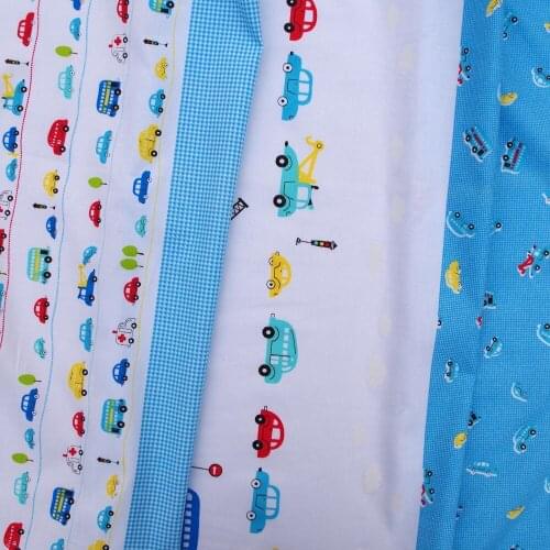 1 yard Cotton Twill Fabric for sewing pathwork, cloth, bedding - Small cars, tree (width=160cm)