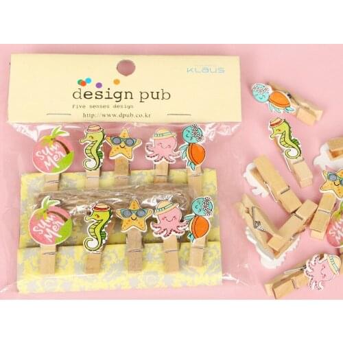 10pcs/pack Marine animal Wooden Clip Photo Craft DIY Clips with Hemp Rope Clothespin Craft Decoration Clips
