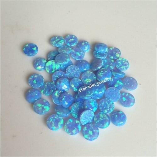 100pcs/LOT Synthetic Opal Round Flat Back Loose Cabochon Light Blue Opalo
