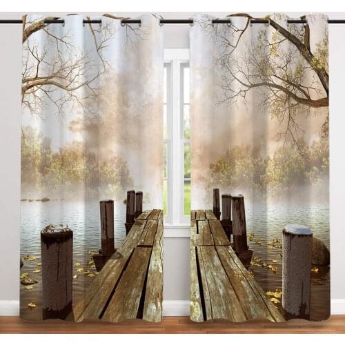 2 Pcs/set Lakeside Pier Thickened Cloth Curtain Nordic Window Blackout Curtains for Bedroom and Living Room