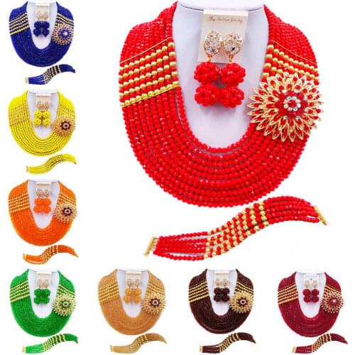 ACZUV Nigerian Wedding African Beads Jewelry Set Crystal Beaded Necklace 10C-2-2P-001