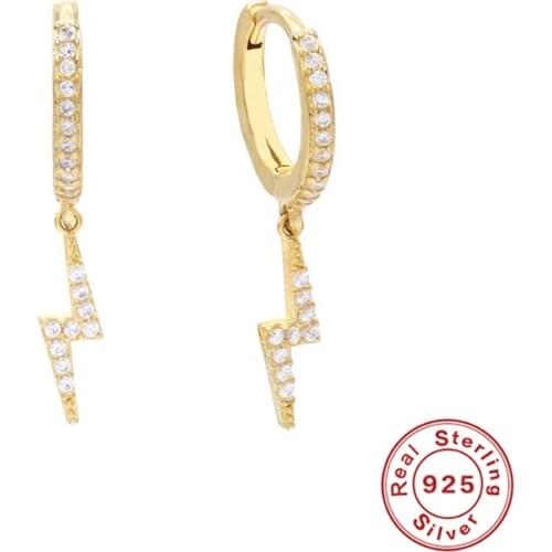 Aide 925 Sterling Silver Luxury CZ Zircon Lightning Bolt Charm Hoop Earrings For Women Ohrringe Pendiente Crystal Circle Hoops