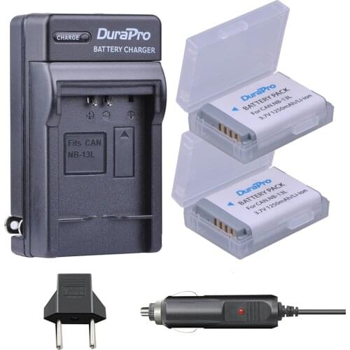 2pc DuraPro NB-13L NB13L NB 13L Rechargeable Li-ion Battery + Car Charger + EU Plug for Canon G5X G7X G9X G7 X Mark II SX720 HS