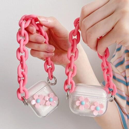 Girl Pink Flower Protective Cover for AirPods 2 Pro Case with Bracelet Soft Bluetooth Earphone Charging Box Cases for AirPod 3