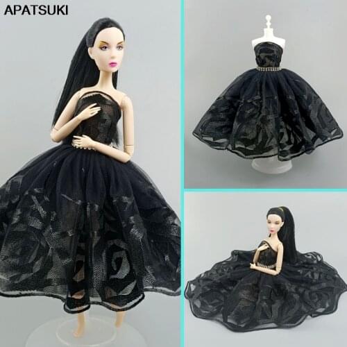 Black Ballet Dress For Barbie Doll Outfits Clothes 1/6 Dolls Accessories Rhinestone 3-layer Skirt Ball Party Gown Kid Toys