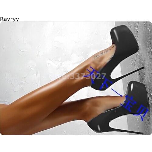 Black leather platform heel hot fashion womens high heels slip-on female party show dress shoes concise style single shoes