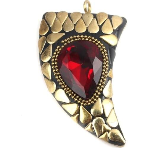DoreenBeads Fashion Zinc Based Alloy Religious Pendants Horn-shaped Gold Wine Red Rhinestone Jewelry DIY Findings Charms , 1 PC