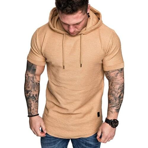 Summer Men Hooded T-shirts Casual Solid Loose Hooded Tops New Hip Hop Streetwear Short Sleeve Shirts Male Sportswear 2020 New