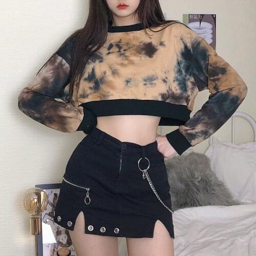 Women Harajuku Sexy Short Tops Pullover Sweatshirts Long Sleeve O Neck Loose Fashion Street Hip Hop Sport Casual Crop Top