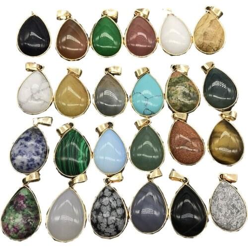 Crystal Waterdrop Stone Necklace Teardrop Shape Coated Water Drop Pendant Mixed Charm Assorted Gold Chain