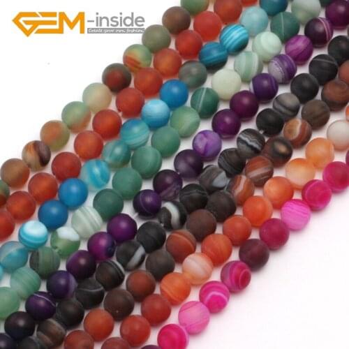 GEM-inside 6mm Round Frost Banded Agats Beads Multicolor Natural Agats Stone Beads Loose Beads For Bracelet Strand 15" DIY Gifts
