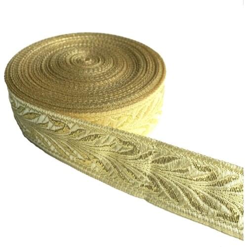 ZERZEEMOOY 1 inch 25MM 10YARD/LOT Light Gold Leaf Design Jacquard Ribbon MZZD18122601