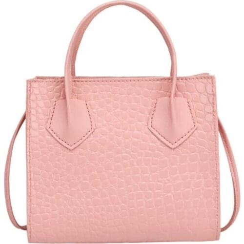 Fashion women buckets Solid Pu Leather Luxury Handbag Crocodile pattern female cross body bags small pink stone pattern Purse