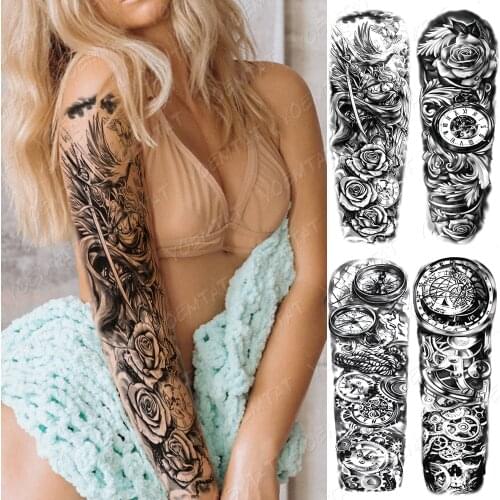 False Hand Shoulder Tattoo Sleeve Body Transfer Tattoos Lavender Dragon Wolf Greek Warrior Sexy Henna Tatto Sleeve Men Women