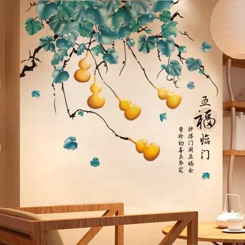 Vine Gourd Wall Sticker Teenager Bedroom Living Room Chinese Style Backdrop TV Wall Decoration Self Adhesive Art Wallpaper Mural