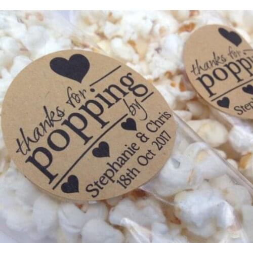Personalize Thanks for popping by Wedding gift Stickers Envelope Seals food favor labels birthday popcorn favours gift stickers