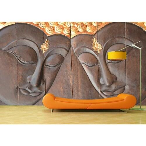 Custom Wallpaper Murals Classic Wood Carve Buddha Self Adhesive Vinyl Wall Sticker Wall Paper Art Wall Painting Living Room