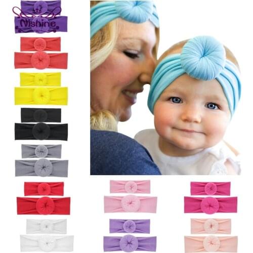 Nishine 2pcs/set Round Ball Mom And Me Headband Set Stretch Knot Cotton Blend Headbands Women Kids Headwear Hair Accessories