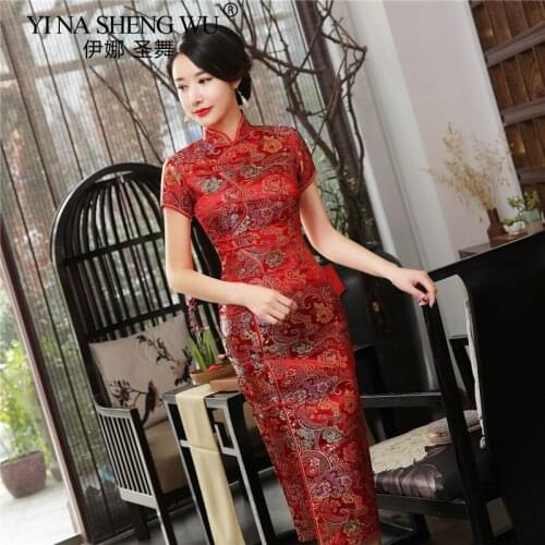 New Cheongsam Long Women Slim Printed Qipao Evening Party Dress Elegant Satin Improved Qipao Dress Chinese Traditional Cheongsam