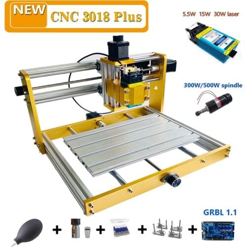 New Upgrade CNC 3018 Plus Laser Engraving Machine 3axis Laser Engraver 300W Or 500W Spindle Full Metal Frame CNC Milling Machine